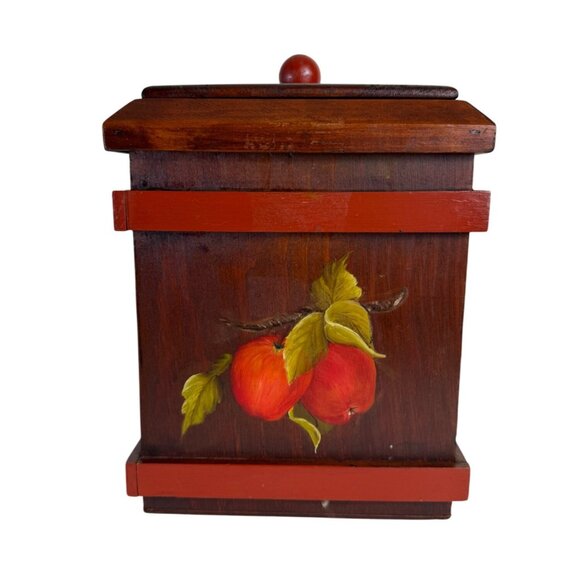 Retro Kitchen Wooden Box Mushroom Apple Rustic 70s Style Hand Painted Storage - Picture 3 of 16